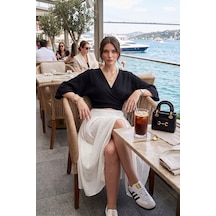 Lela Pamuklu Regular Fit Bağlamalı Crop Kimono Bayan Kimono 668yl2783 Siyah