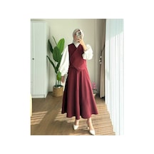 Fi-ma Asimetrik Cepli Etek Yelek Takım bordo