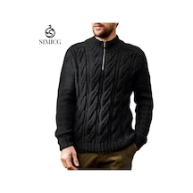 Sonbahar Ve Kış Yeni Düz Renk Fermuarlı Yarı Açık Yaka Uzun Kollu Erkek Kazağı Siyah Sonbahar Ve Kış Yeni Düz Renk Fermuarlı Yarı Açık Yaka Uzun Kollu Erkek Kazağı Siyah