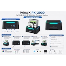 Px-2900 Sata 2.5/3.5 İnç Hdd Ssd Docking Station, Usb 3.0 Çift Slot Harici Disk Okuyucu, Rgb Işıklı Offline Clone Klonlama Özellikli Sata Disk Kopyalama Ve Veri Aktarım İstasyonu
