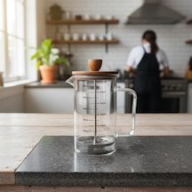 Tr Akasya Ahşap Kapaklı Borosilikat Cam French Press - Ölçü Çizgili Kahve Ve Çay Demliği 350ml Ve 600ml Boy Se Diğer