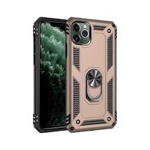 Newface Apple İphone 11 Pro Max Kılıf Sofya Yüzüklü Silikon Kapak - Gold Altın