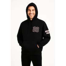 Üç İplik Kapüşonlu Ön Ve Arka Baskılı Sweatshirt Hoodie - Siyah Siyah