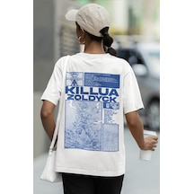 Sevbano Killua Zoldyck Sırt Baskılı Unisex Oversize Anime Tişört Beyaz