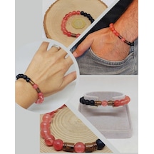 Gül Kuvars & Oniks Taşı 8mm Unisex Tasarım Bileklik Hawaii Model Çok Renkli