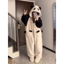 Kadife Panda Pijama Kadın Sonbahar Ve Kış Giyilebilir Kalınlaştırılmış Peluş Sıcak Ev Giysileri Xl Krem Krem