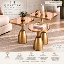 Quattro Home Rose Ayna Gold Metal Ayaklı 3'lü Dekoratif Sehpa Takımı Modern Orta Seti Abanoz