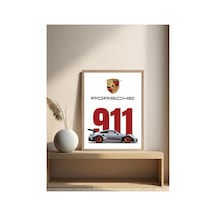 Porsche Doğal Ahşap Çerçeveli Tek Parça Dekoratif Tablo Çok Renkli - 818983155 Çok Renkli