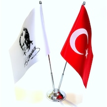 Türk Bayrağı ve Atatürk İmza İkili Masa Bayrak Takımı