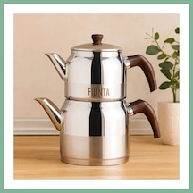 Bşkvirgo Orta Boy Çelik Çaydanlık Seti Çift Kapaklı, Süzgeçli 1.25l/2.25l Bsk2026 Çok Renkli