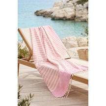 2 Kat Müslin Peştemal 100x170 Cm %100 Pamuk Çizgili Püsküllü Plaj Banyo Ve Hamam Peştemali Pembe