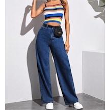 2020 Kadın Likrasız Palazzo Jeans Kot Denim Pantolon Koyu Mavi