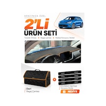 E-biz Kia Rio 2019-2024 Uyumlu Torpido Örtüsü + Deri Bagaj Çantası Seti - Siyah-kahverengi - Kı014