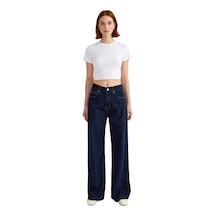 Ersefa Kadın Wide Leg Denim Pantolon Fonksiyonel Dayanıklı Kaliteli Konf Koyu Mavi