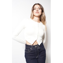 Ckm Moda Echo Düğmeli Modal Bluz Beyaz
