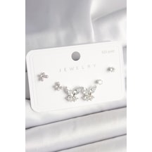 925 Ayar Gümüş Çivi Pirinç Zirkon Taşlı Model Kadın Küpe Seti - Özel Seri Bzsurn010128