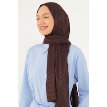 Mirsoy Scarf Zikzak Desen Parlak Jakar Şal - Kahve Kahve