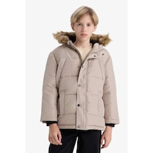 Defacto Erkek Çocuk Çıkarılabilir Suni Kürk Yaka Kapüşonlu Polar Astarlı Mont E7417a825wnbg755 Bej-bg755