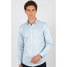 Tudors Modern Slim Fit Dar Kesim Düz Erkek Gömlek-23906 Mavi