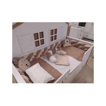 Montessori Uyku Seti 90x190 4'lü Saç Örgü, 11 Parça, 155 215 Pierrecardin İç Yorgan İle Kahverengi