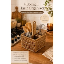 Porsima Dhz07349 Dekoratif Doğal Hasır 4 Bölmeli Banyo Mutfak Organizeri Banyo Mutfak Düzenleyici 15x15x11,5cm Diğer