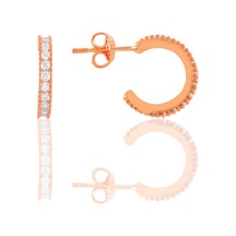 Gümüş Rose Zirkon Taşlı 13 Mm Tamtur Halka Küpe