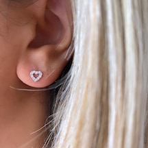 Simurg Jewellery 14 Ayar Beyaz Altın Kalp Küpe