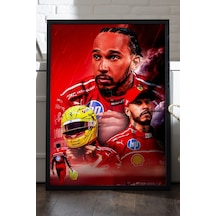 Lewis Hamilton Siyah Ahşap Çerçeveli Poster, Dekoratif Formula 1 Duvar Tablosu