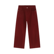 Erkekler İçin Düz Bol Kesim Sade Orta Yüksek Bel Kot Pantolon Kırmızı