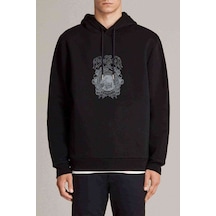 Muinaiset Baskılı Siyah Erkek Örme Kapşonlu Sweatshirt