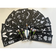 Airbrush Tattoo Hint Kınası Desenleri 24 Sayfa Birden 4 Tüp Siyah Kına Ve Fırça H Siyah