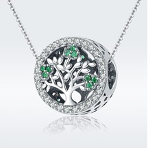 Fastbuy Hayat Ağacı Boncuklu S925 Ayar Gümüş Elmas Kolye, Çok Renkli Boncuk Zinciri Aksesuar Çok Renkli