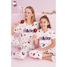 Siyah İnci Lisanslı %100 Pamuk Çok Renkli Bisklet Yaka Pijama Takım Hk009 Beyaz