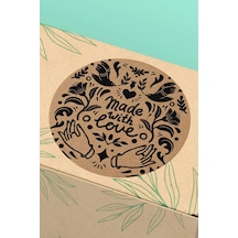 Siyah Kuşlu Çiçekli Made With Love Kraft Sticker 3x3cm St2297 Çok Renkli