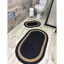 Jüt Hasır 2li Banyo Paspas Takımı-siyah Ortası Bej Bej Jüt Hasır 2li Banyo Paspas Takımı-siyah Ortası Bej Bej