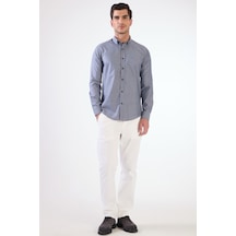 Dufy Lacivert Erkek Regular Fit Melanj Desenli Düğmeli Yaka Uzun Kol Gömlek - 95048 Lacivert