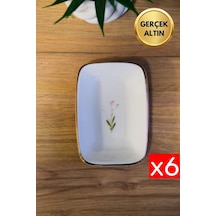 Tabak Evi Porselen Natura Çuha Altın Yaldızlı Dikdörtgen Kayık Tabak 12x8,50cm 6 Lı Çok Renkli