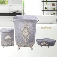 Lisa Gri 3Lü Kadife Banyo Kirli Çamaşır Sepeti Seti Gri