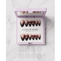 Louésse Dark Cherry Takma Tırnak Seti 12 Li Siyah Kırmızı Kalp Detaylı Şık Model