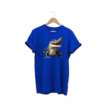 Timsah Baskılı %100 Pamuk Regular Fit T-shirt Mavi