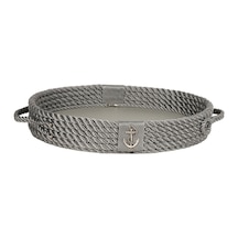 Deri Tabanlı Tepsi (Oval) | Gri