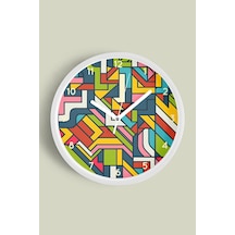 Soyut Geometrik Temalı Modern Duvar Saati - 35cm - Önü Camlı Beyaz Kasa - Sessiz Mekanizma-jh0448 Beyaz