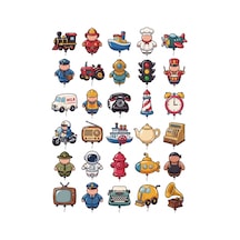 30 Adet Retro Şişme Figür Sticker Seti - Laptop, Ajanda, Kılıf Çok Renkli