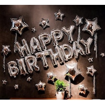 Hapyy Birthday Yıldızlı Doğum Günü Konbin Gümüş