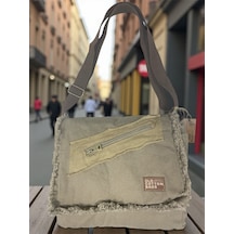 Vintage Salaş Orta Boy Unisex Günlük Çapraz Postacı Tablet Çantası M 32 Cm X 27 Cm Bej