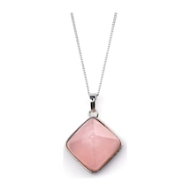 Pembe Kuvars Doğal Taş Piramit Model Kolye Beyaz