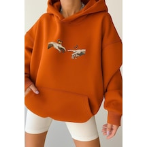 Benroma 3 İplik Penye El Parmak Unisex Kapüşonlu Sweat Turuncu