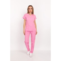 Şeker Pembesi Likralı Unisex Doktor Hemşire Hastane Scrubs Ünifor