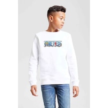 Tshirthane Anime One Piece Luffy Hat Baskılı Unisex Çocuk Beyaz Sweatshirt (534761326) Beyaz