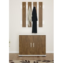 Portmanto Takım Ayakkabılık Vestiyer Askılıklı Ayakkabılık Dolabı Ceviz - Beyaz